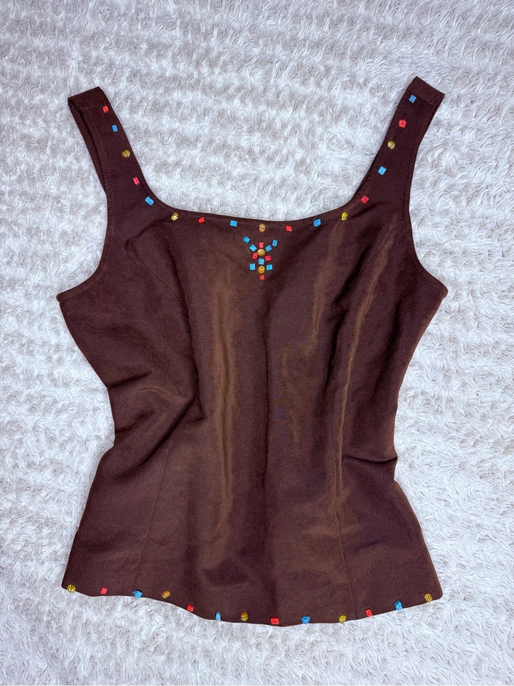 Vintage Y2K Brown Embellished Boho Tank Top